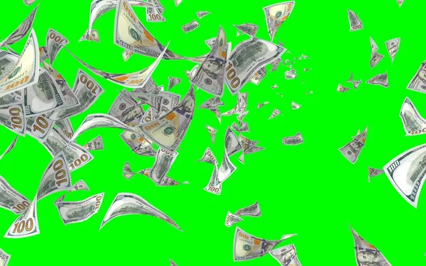 Banconote Dollari Volanti Isolate Chromakey Soldi Volano Aria 100 Banconote — Foto Stock