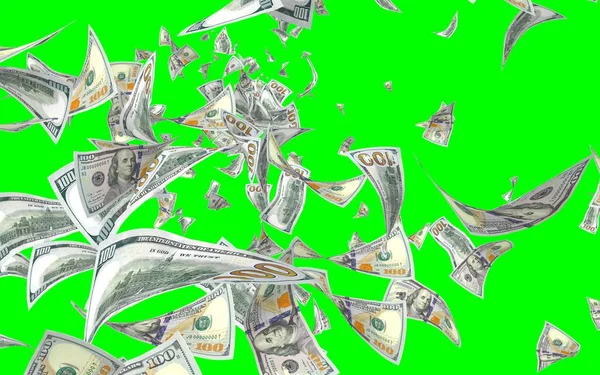 Billetes Dólares Voladores Aislados Cromakey Dinero Vuela Aire 100 Billetes — Foto de Stock