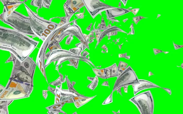 Flying Dollars Banknotes Isolated Chromakey Money Flying Air 100 Banknotes — Stock Photo, Image