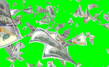 Kromakeyle izole edilmiş uçan dolar banknotları. Havada para uçuyor. 100 Amerikan doları yeni numune alıyor. 3B illüstrasyon