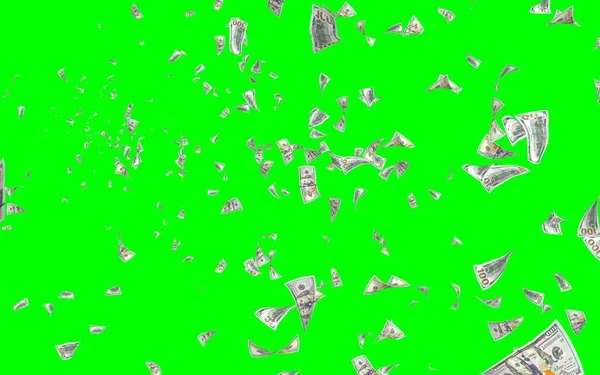 Vliegende Dollars Bankbiljetten Geïsoleerd Chromakey Het Geld Vliegt Lucht 100 — Stockfoto