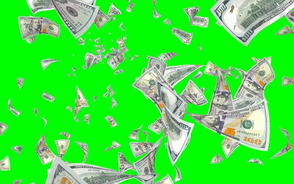 Banconote Dollari Volanti Isolate Chromakey Soldi Volano Aria 100 Banconote — Foto Stock