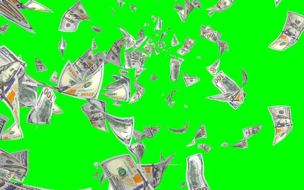 Flying Dollars Banknotes Isolated Chromakey Money Flying Air 100 Banknotes — Stock Photo, Image