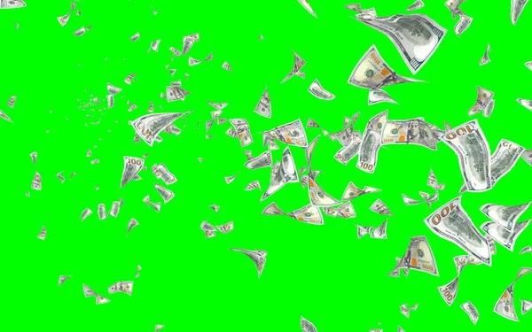 Billets Volants Dollars Isolés Sur Chromakey Argent Vole Dans Les — Photo