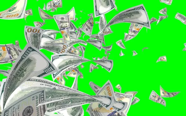 Flying Dollars Banknotes Isolated Chromakey Money Flying Air 100 Banknotes — Stock Photo, Image