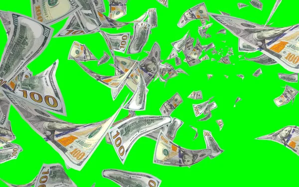 Fliegende Dollarnoten Isoliert Auf Chromakey Geld Liegt Der Luft 100 — Stockfoto