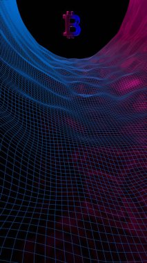 Soyut karanlık arka planda dijital para birimi sembolü Bitcoin. Kripto para piyasasının büyümesi. İş, finans ve teknoloji konsepti. 3d illüstrasyon