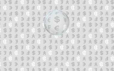 Gri arka planda Bitcoin ve para birimi. Dijital kripto para birimi sembolü. İş konsepti. Piyasa görüntüsü. 3B illüstrasyon