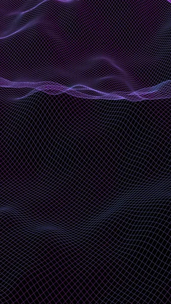 Paisagem Abstrata Sobre Fundo Escuro Rede Púrpura Ciberespaço Rede Tecnologia — Fotografia de Stock
