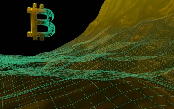 Цифровая Валюта Золотой Символ Bitcoin Абстрактном Темном Фоне Рост Криптовалютного — стоковое фото