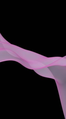 Soyut dalga. Eşarp. Siyah arka planda parlak kurdele. Soyut duman. Raster hava desteği. Dikey görüntü yönlendirmesi. 3B illüstrasyon