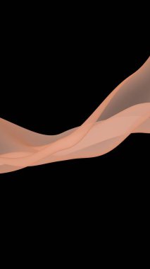 Soyut dalga. Eşarp. Siyah arka planda parlak kurdele. Soyut duman. Raster hava desteği. Dikey görüntü yönlendirmesi. 3B illüstrasyon