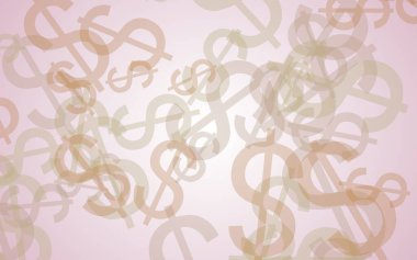 Beyaz arka planda saydam dolar işaretleri var. Kırmızı tonlar. 3B illüstrasyon