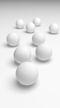 Beyaz soyut arka plan. Beyaz toplar beyaz arka planda izole edilmiş. 3B illüstrasyon