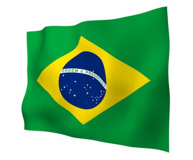 Brezilya bayrağı sallayarak. Ordem e Progresso. Sipariş ve ilerleme. Rio de Janeiro. Güney Amerika. Devlet sembolü. 3D çizim