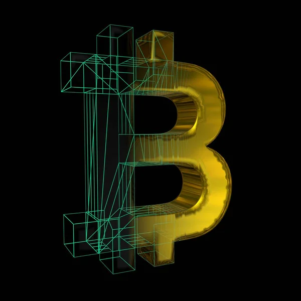 Bitcoin Sinal Grade Verde Transforma Ouro Fundo Preto Ilustração — Fotografia de Stock