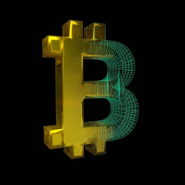 Bitcoin Jel Zöld Rács Lesz Arany Fekete Alapon Illusztráció — Stock Fotó