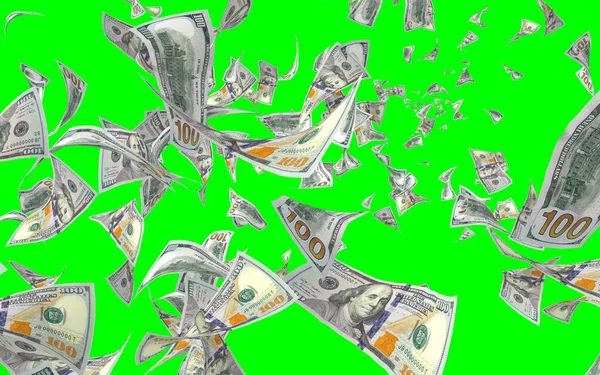 Banconote Dollari Volanti Isolate Chromakey Soldi Volano Aria 100 Banconote — Foto Stock