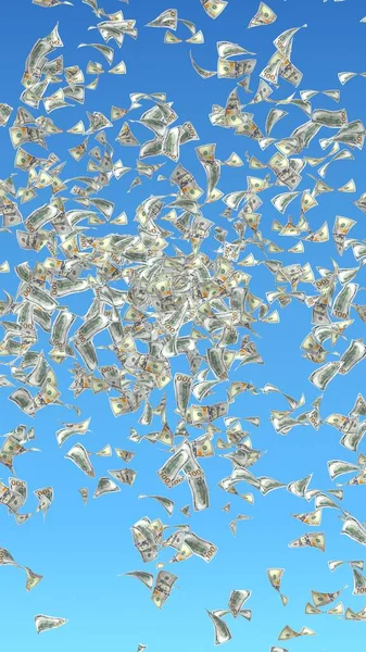 Notas Dólares Voadores Isoladas Num Fundo Azul Dinheiro Está Voar — Fotografia de Stock