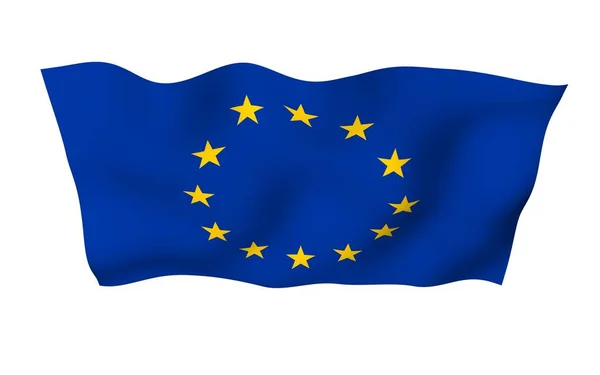 Bandiera Leggermente Sventolante Dell Unione Europea Isolata Sfondo Bianco Rendering — Foto Stock