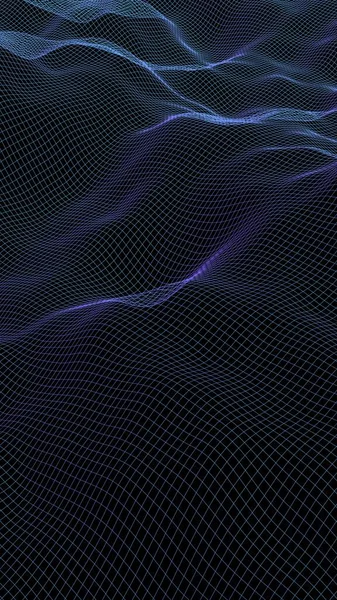 黑暗背景上的抽象景观 网络空间海军蓝网格 高科技网络 — 图库照片