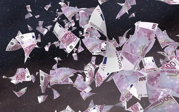 Flying Euro Banknotes Outer Space Starry Background Money Flying Outer — Stock Photo, Image