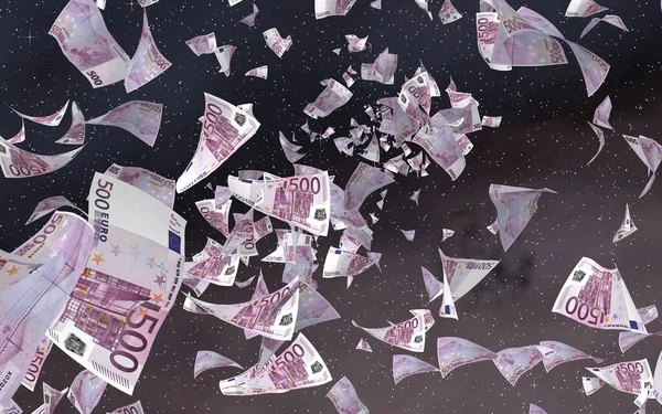 Billetes Euros Voladores Sobre Fondo Estrellado Del Espacio Exterior Dinero — Foto de Stock