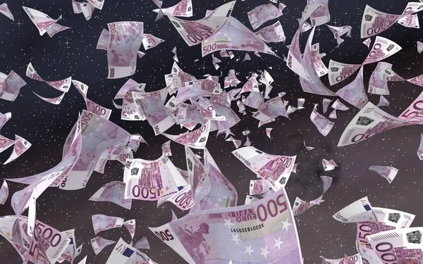 Billetes Euros Voladores Sobre Fondo Estrellado Del Espacio Exterior Dinero —  Fotos de Stock