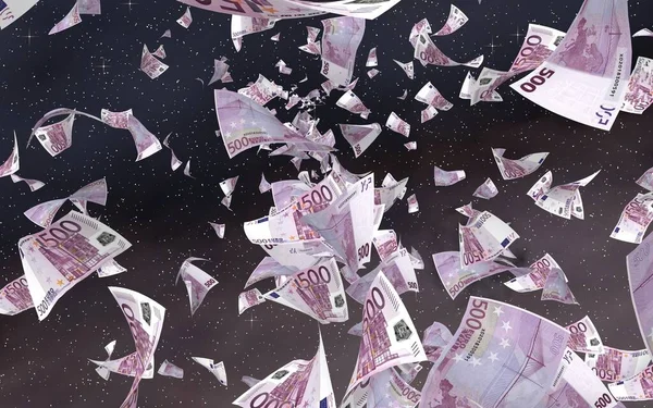 Billetes Euros Voladores Sobre Fondo Estrellado Del Espacio Exterior Dinero —  Fotos de Stock