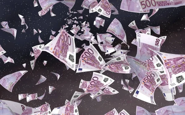 Billetes Euros Voladores Sobre Fondo Estrellado Del Espacio Exterior Dinero —  Fotos de Stock