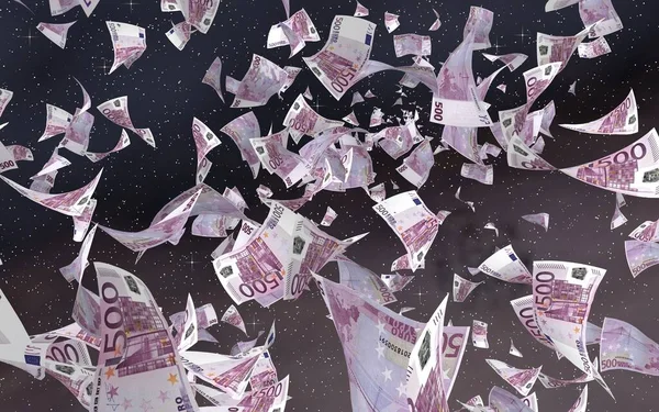 Billetes Euros Voladores Sobre Fondo Estrellado Del Espacio Exterior Dinero —  Fotos de Stock