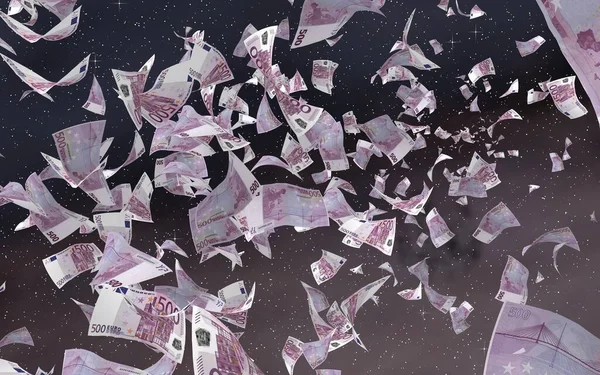 Летающие Банкноты Евро Звездном Фоне Космоса Деньги Летят Открытом Космосе — стоковое фото