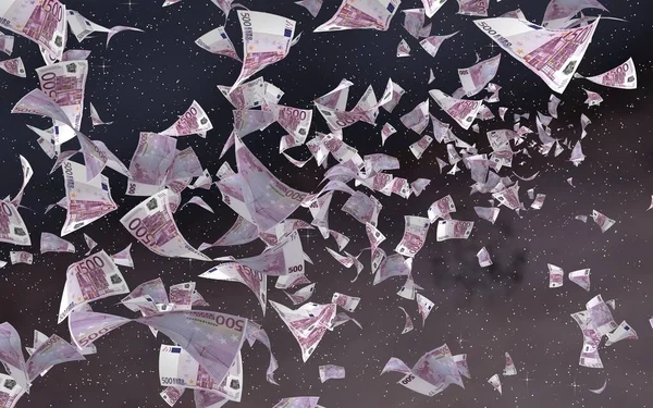 Billetes Euros Voladores Sobre Fondo Estrellado Del Espacio Exterior Dinero — Foto de Stock