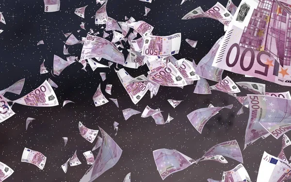 Billetes Euros Voladores Sobre Fondo Estrellado Del Espacio Exterior Dinero — Foto de Stock