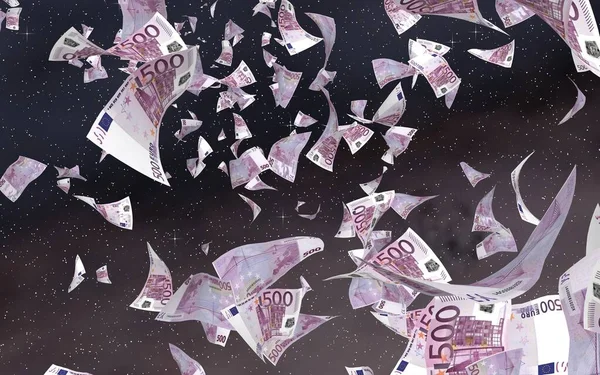 Flying Euro Banknotes Outer Space Starry Background Money Flying Outer — Stock Photo, Image