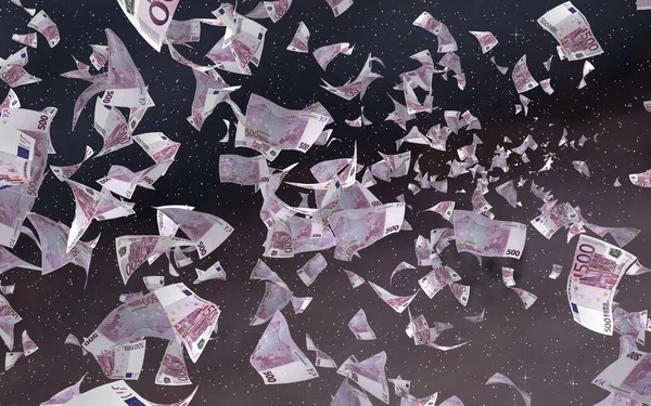 Billetes Euros Voladores Sobre Fondo Estrellado Del Espacio Exterior Dinero —  Fotos de Stock