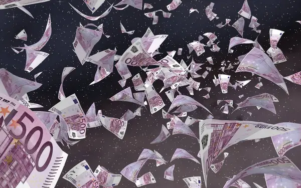 Billetes Euros Voladores Sobre Fondo Estrellado Del Espacio Exterior Dinero —  Fotos de Stock