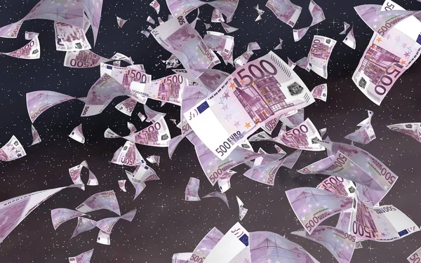 Vliegende Eurobankbiljetten Een Sterrenachtergrond Ruimte Geld Dat Ruimte Vliegt 500 — Stockfoto