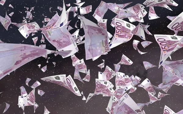 Billetes Euros Voladores Sobre Fondo Estrellado Del Espacio Exterior Dinero —  Fotos de Stock