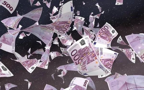 Billetes Euros Voladores Sobre Fondo Estrellado Del Espacio Exterior Dinero — Foto de Stock