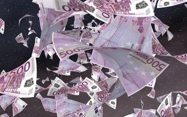 Flying Euro Banknotes Outer Space Starry Background Money Flying Outer — Stock Photo, Image