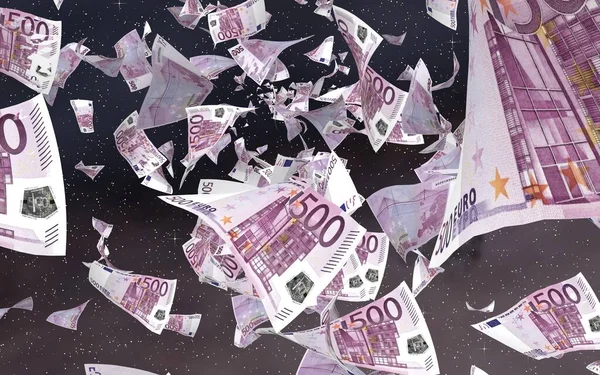 Flying Euro Banknotes Outer Space Starry Background Money Flying Outer — Stock Photo, Image