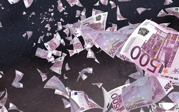 Voar Notas Euro Num Fundo Estrelado Espacial Dinheiro Voar Espaço — Fotografia de Stock
