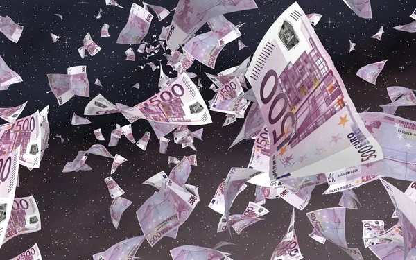 Billetes Euros Voladores Sobre Fondo Estrellado Del Espacio Exterior Dinero —  Fotos de Stock