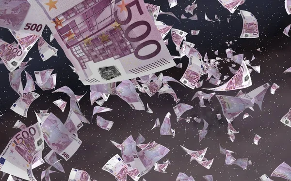 Létající Eurobankovky Hvězdném Pozadí Vesmíru Peníze Letí Vesmíru 500 Euro — Stock fotografie