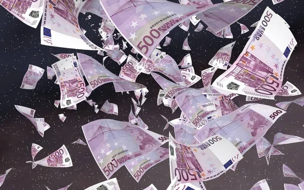 Vliegende Eurobankbiljetten Een Sterrenachtergrond Ruimte Geld Dat Ruimte Vliegt 500 — Stockfoto