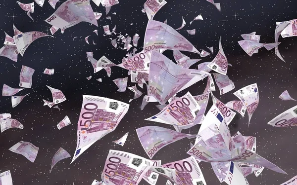 Billetes Euros Voladores Sobre Fondo Estrellado Del Espacio Exterior Dinero —  Fotos de Stock