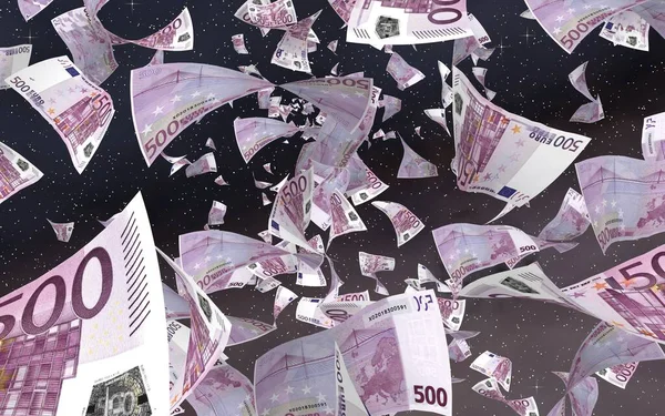 Flying Euro Banknotes Outer Space Starry Background Money Flying Outer — Stock Photo, Image