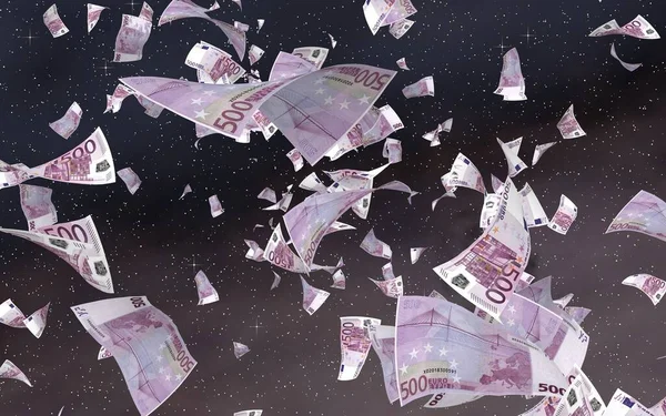 Flying Euro Banknotes Outer Space Starry Background Money Flying Outer — Stock Photo, Image