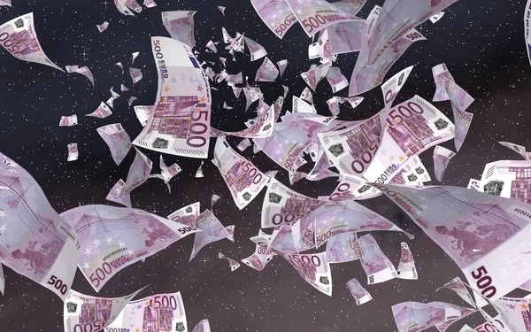 Uzay Yıldızlı Arka Planda Euro Banknotları Uçurmak Uzayda Para Uçuyor — Stok fotoğraf
